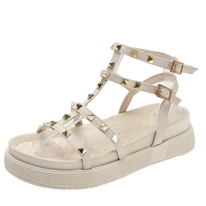 Sandalias de Punta abierta con remaches para Mujer, Zapatos informales de plataforma, color liso, a la venta, para verano, 2024