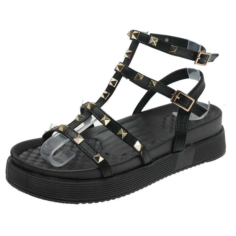 Sandalias de Punta abierta con remaches para Mujer, Zapatos informales de plataforma, color liso, a la venta, para verano, 2024